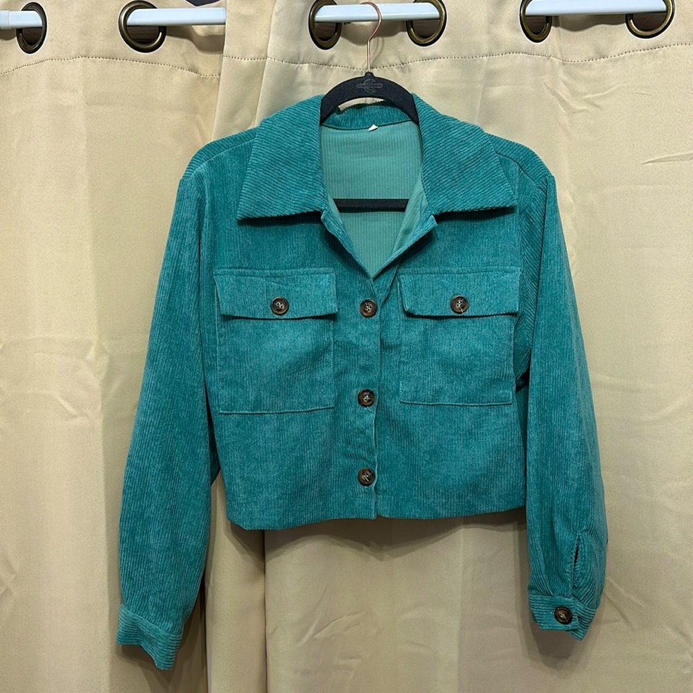 Cropped green corduroy jacket